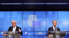 Jean-Claude Juncker a Donlad Tusk na tiskové konferenci po dubnovém summitu EU...