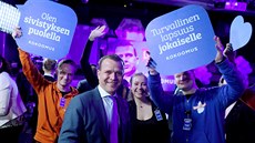 Lídr Národní koaliní strany Fin Petteri Orpo bhem parlamentních voleb ve...