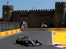 Lewis Hamilton ze stáje Mercedes v kvalifikaci na Velkou cenu Ázerbájdžánu