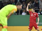 Robert Lewandowski z Bayernu Mnichov oslavuje, v popedí gólman Jií Pavlenka z...