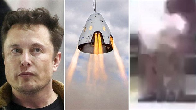 Elon Musk a vpravo zábr z jediného zatím dostupného neoficiálního videa, které...