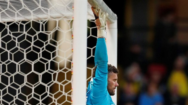 Ben Foster, glman Watfordu, se sousted na zpas se Southamptonem.