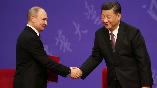 nsk prezident Si in-pching a rusk prezident Vladimir Putin na fru projektu nov Hedvbn stezky v nskm Pekingu (26. dubna 2019)