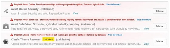 Zablokované doplky zkomplikovaly ivot uivatelm prohlíee Firefox.