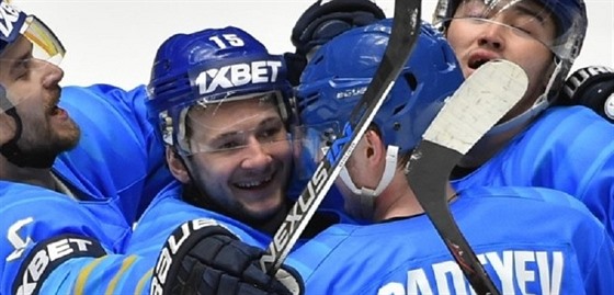 Radost hokejist Kazachstánu.