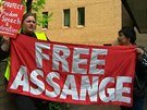 Demonstranti v londýnském Westminteru chtjí pro Assange svobodu. (2. kvtna...