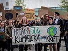 Desítky mladých lidí se na protestu za lepí ochranu klimatu a sniování emisí...