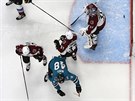 eský útoník Tomá Hertl ze San Jose Sharks se raduje ze vsteleného gólu do...