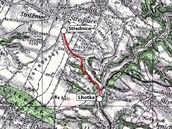 Mapa trati Lhotka u Mlnka  Stednice na map III. vojenskho mapovn