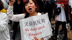 Protest proti monarchistickému systému v Japonsku (Tokio, 1.5.2019)