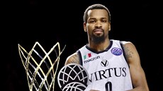 Kevin Punter z Virtusu Bolo�a pózuje s trofejí pro neju�ite�n�j�ího hrá�e...