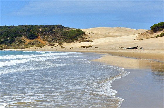 Playa de la Bolonia, v pozad je vidt psen duna.