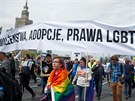 Pochodu se úastnili také aktivisté za práva LGBT+, kteí po proevropských...