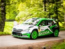 Jan Kopecký s Pavlem Dreslerem s tovární kodou Fabií R5 Evo bhem Rallye eský...