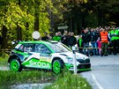 Jan Kopecký s Pavlem Dreslerem s tovární kodou Fabií R5 Evo bhem Rallye eský...