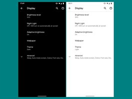 Porovnání tmavého a svtlého reimu v Androidu Q