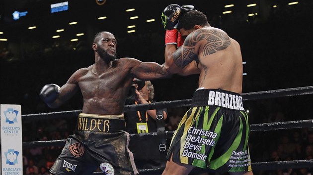 Deontay Wilder se napahuje k dalmu deru, Dominic Breazeale je v souboji o titul mistra svta tk vhy organizace WBC v tk defenzv.