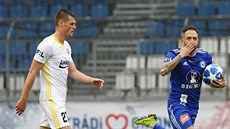 Olomoucký Milan Lalkovi slaví svj gól v utkání proti Zlínu.