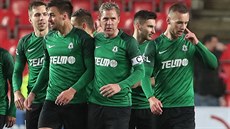 Jablone�tí fotbalisté oslavují trefu proti Slavii.