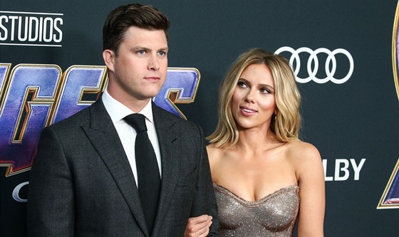 Scarlett Johanssonová a Colin Jost na svtové premiée filmu Avengers: Endgame...