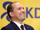 Předseda KDU-ČSL Marek Výborný čeká na výsledky eurovoleb ve štábu strany v...