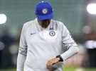 Italský kou Maurizio Sarri na trénink fotbalist Chelsea ped finále Evropské...