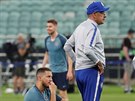 Italský kou Maurizio Sarri na tréninku fotbalist Chelsea ped finále Evropské...