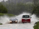 Zaplavená silnice u bavorské obce Marquartstein (21.kvtna 2019)