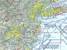 VFR (Visual Flight Chart) mapa zachycující New York a Philadelphii