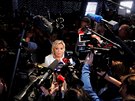 Marine Le Penová komentuje triumf své strany v eurovolbách. 26. 05. 2019)