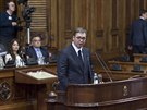 Srbský prezident Aleksandar Vui hovoí v parlamentu v Blehrad o kosovské...