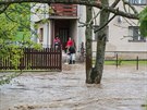 Rozvodnn eka Senice v obci Valask Polanka na Vsetnsku (22. kvtna 2019)