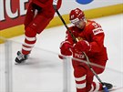 Rus Nikita Gusev slaví gól v síti USA.