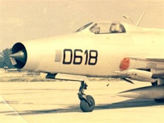 MiG-21F trupového čísla 0618 s nímž v Olomouci tragicky havaroval kadet Omran...