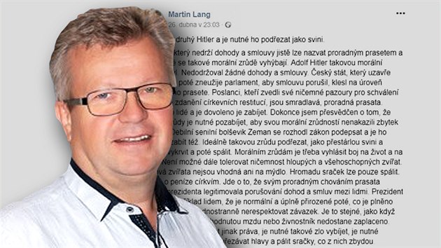 Zastupitel z Jesenice u Prahy a len tamn ODS Martin Lang oznail prezidenta Zemana na socilnch stch kvli souhlasu se zdannm nhrad crkvm za morln zrdu.