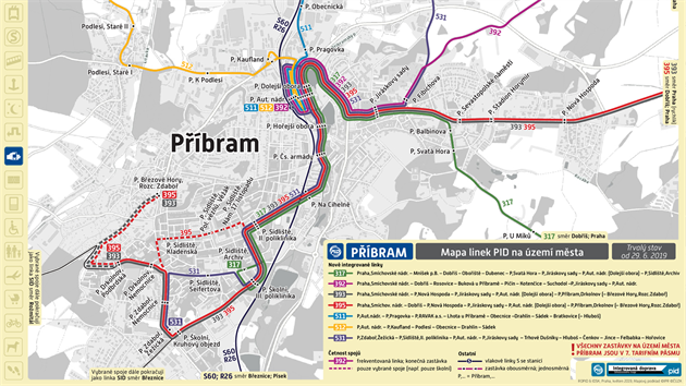 Mapa linek PID v Pbrami