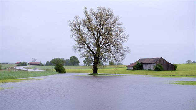 Záplavy v německém Bavorsku u města Peissenberg (21. května 2019)
