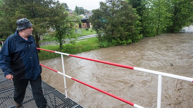 Rozvodnn eka Senice v obci Valask Polanka na Vsetnsku (22. kvtna 2019)