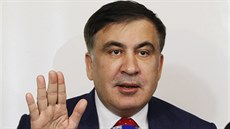 Michail Saakavili, bývalý gruzínský prezident, mluví s novinái  ve Varav v...