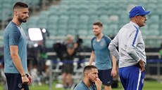 Italský kou Maurizio Sarri na tréninku fotbalist Chelsea ped finále Evropské...