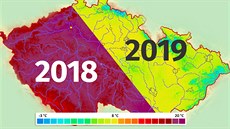 Rozdíl teploty dne 5. kvtna v roce 2018 a 2019