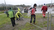 Organizátoi pipravují tra pro Svtový pohár biker v Novém Mst na Morav.