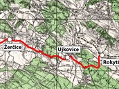 Mapa zaniklé trati (Dobrovice) Rokytňany - Dětenice
