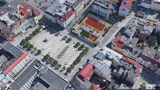 Proluka na náměstí se změní na oddychovou zónu.