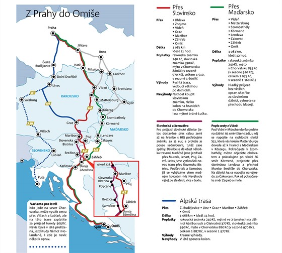 MAPA: Varianty cesty autem z eska do chorvatskho Omie