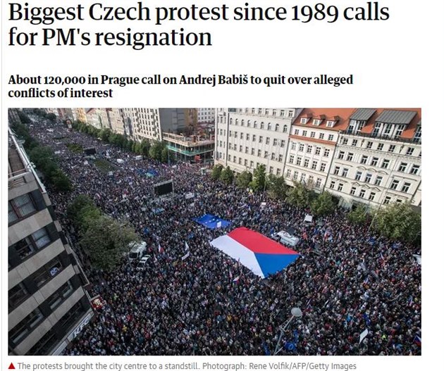 O demonstraci na Vclavskm nmst informoval tak britsk list The Guardian.