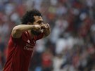 Mohamed Salah (Liverpool) slaví svj promnný pokutový kop v úvodu finálového...