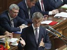 Premiér Andrej Babi se na schzi Snmovny vyjaduje k auditní zpráv Evropské...