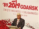 Nkdejí polský prezident a zakladatel Solidarity Lech Walesa hovoí v Gdasku...