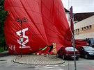 Balon p�ist�l v centru �esk�ch Bud�jovic.
